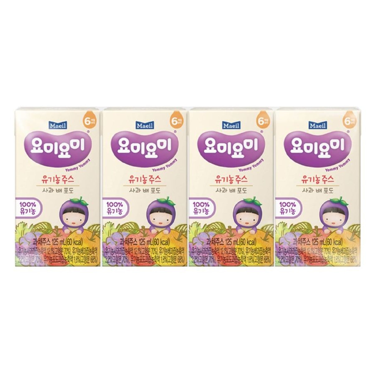 [Maeil] Organic Fruit Juice (Apple,Pear,Grape)125ml x 4packs 요미요미 유기농 주스