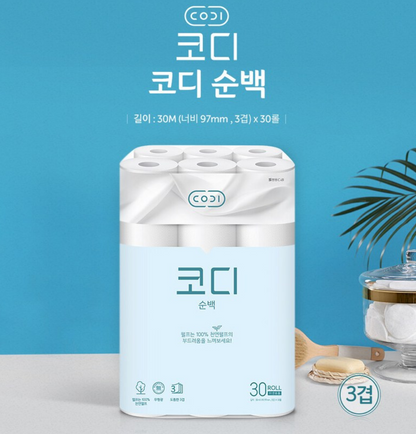 [Ssangyong] Codi Pure White Toilet Roll 30mlx30pcs 쌍용 코디 순백