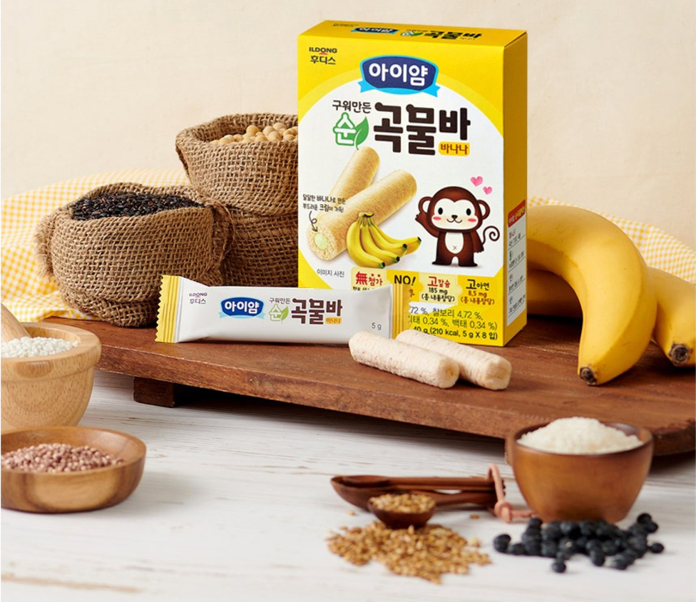 [Ildong Foodis] Baby & Kids Grain Bars (Banana/Cheese/Carrot) 40g 아이얌 구워만든 순곡물바