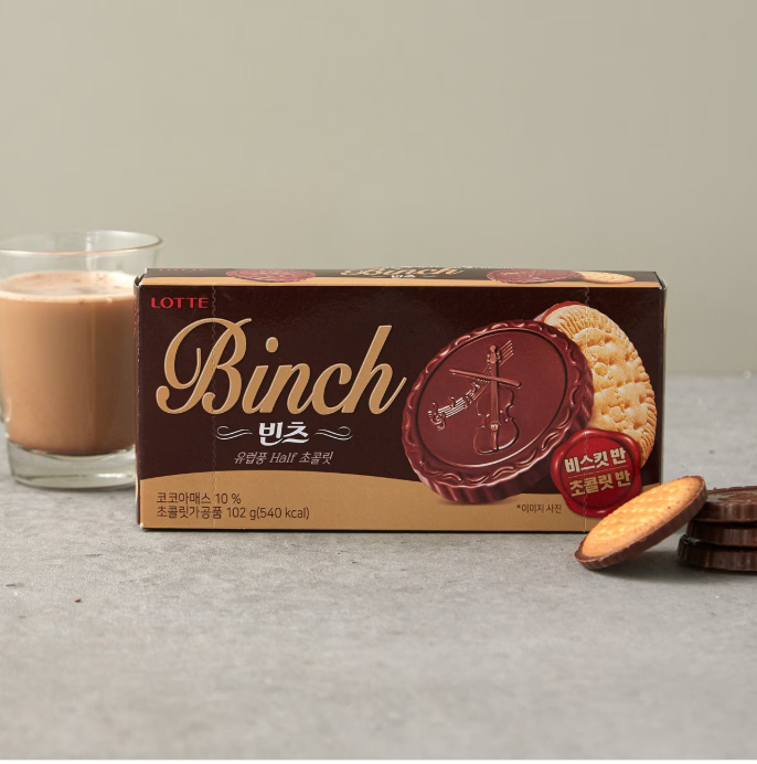 [Lotte] Binch Crispy Biscuit Covered with chocolate 102g  롯데 빈츠