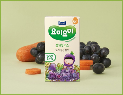 [Maeil] Organic Vegetable & Fruit Juice (Carrot & Grape) 125ml x 4packs  요미요미 유기농 주스