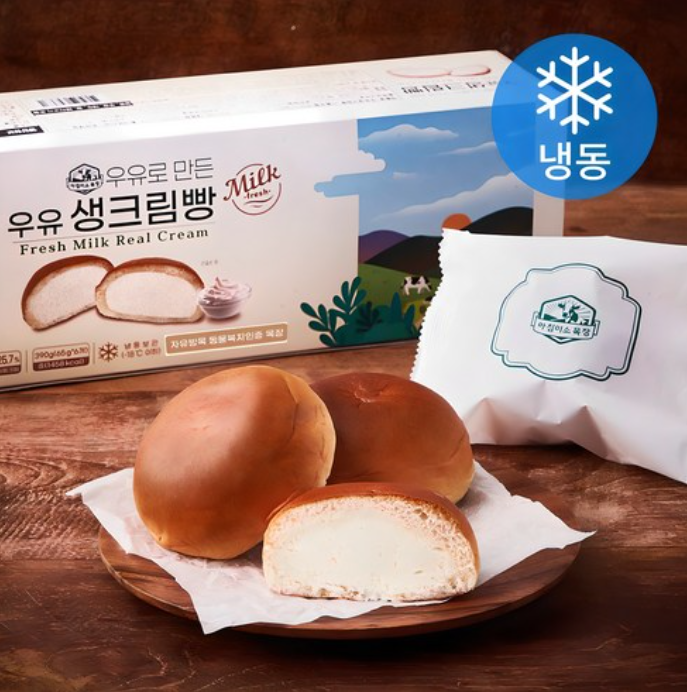 [MorningSmile] Fresh Milk Real Cream Bread 65g x 6P 아침미소목장 우유 생크림 빵 6p (냉동)