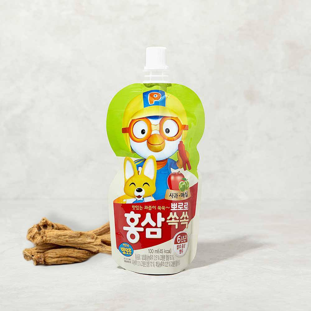 [Paldo] Pororo Pouch Red Ginseng Fruit Drink 100ml 뽀로로 홍삼쑥쑥