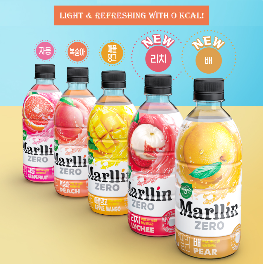 [Woongjin] Marllin Zero-Calorie Fruit Dinks 500ml 웅진 자연은 더말린 제로 음료 5종 리치/배/애플망고/자몽/복숭아